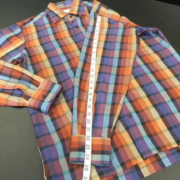 Vintage Men's Countess Mara Plaid Shirt Orange Purple Size Medium 18.5 - Picture 6 of 11